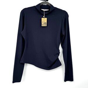 Peruvian Connection Emilia Mockneck Top woman’s size Medium Navy NWT